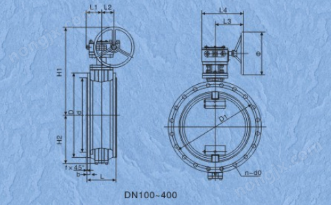 雙法蘭中線橡膠密封蝶閥D341X-10Q尺寸結(jié)構(gòu)圖